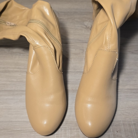 Women's Over The Knee Block Heel Boots Tan Sz 7.5 Faux Leather - Picture 7 of 11